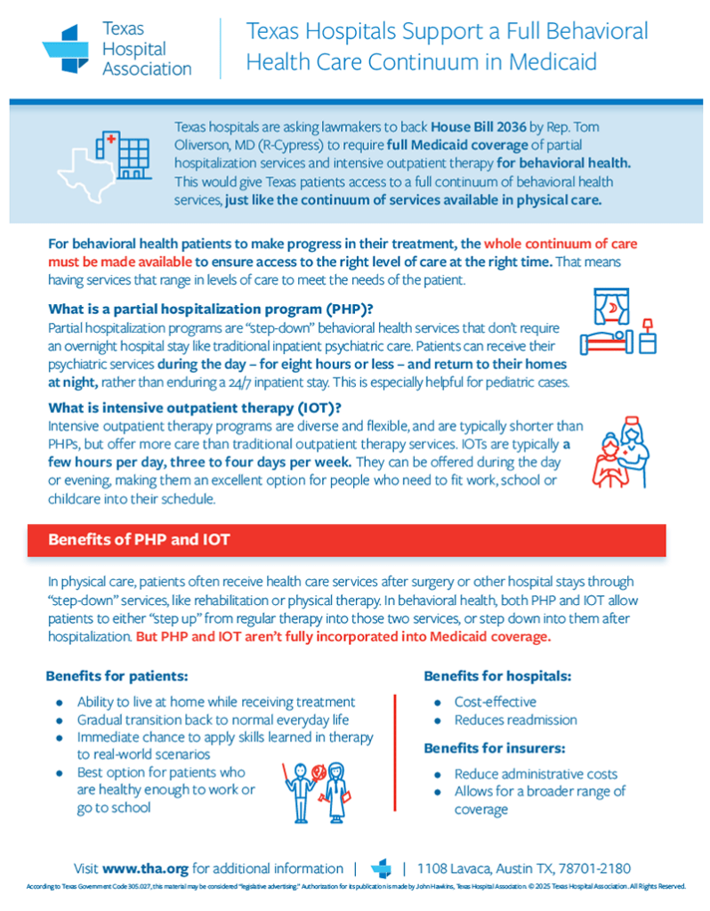 Texas Hospitals Support a Full Behavioral Health Care Continuum in Medicaid - Texas Hospital Association