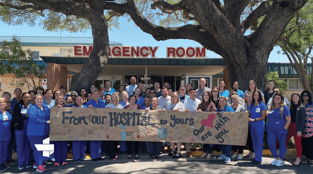 Medina-Regional-Hospital-message-to-Uvalde - Texas Hospital Association Medina Regional Hospital in Hondo, Texas, sent a signed banner from its hospital staff to health care workers at Uvalde Memorial Hospital.