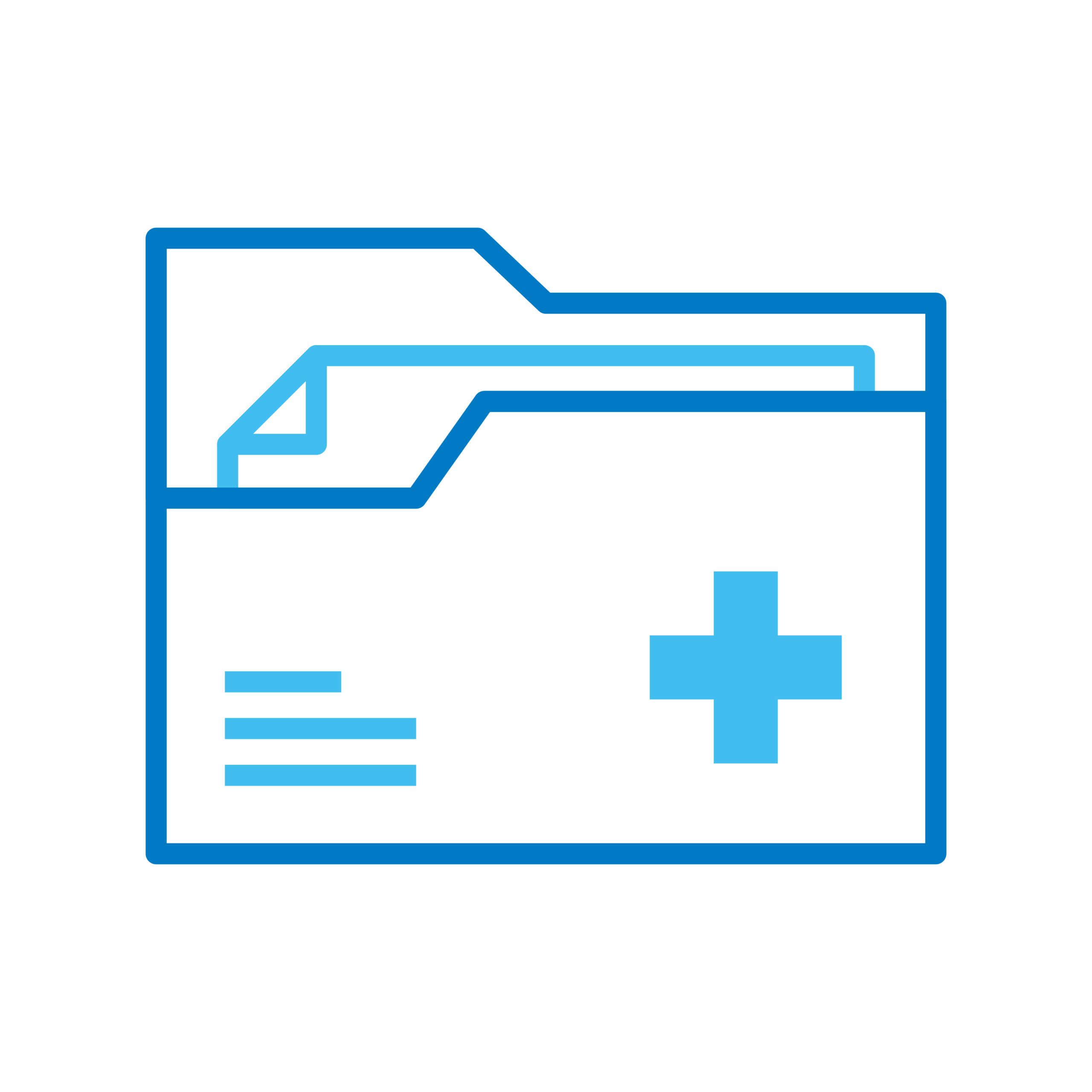 Claims data automatically submitted to THCIC - Texas Hospital Association Blue outlined folder icon containing a document and a plus sign, representing adding a health/medical record