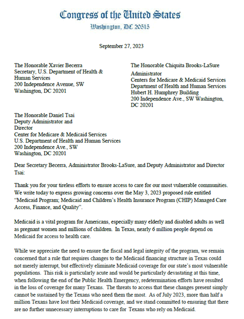 Texas Democract Delegation Letter to CMS re: Medicaid Financing Rule - Texas Hospital Association Texas Democract Delegation Letter to CMS re: Medicaid Financing Rule
