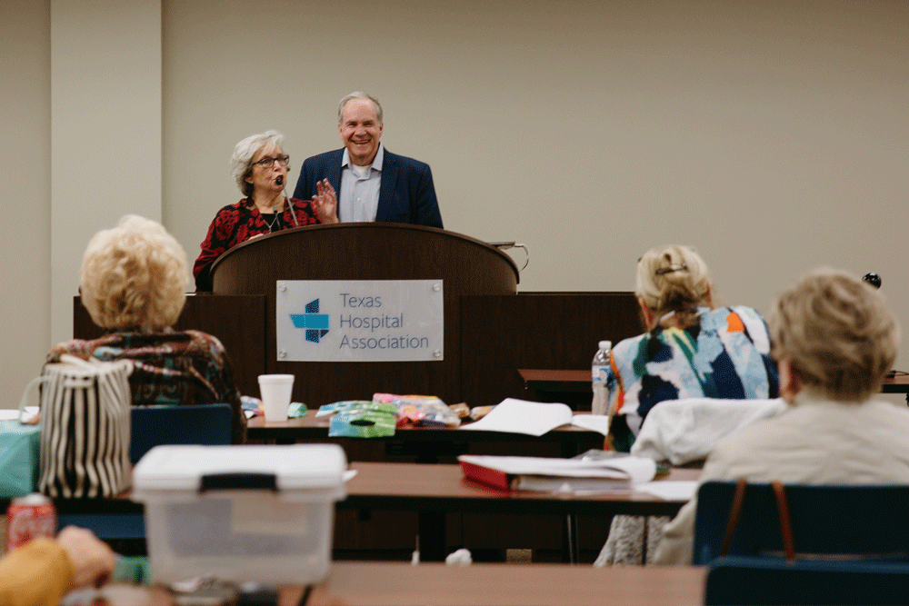 The Vital Role of Volunteers in Texas Hospitals - Texas Hospital Association John Hawkins, CEO of the Texas Hospital Association, prepares to speak to hospital volunteers.