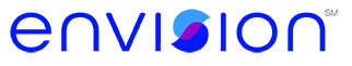Envion logo: blue wordmark with a purple circular emblem between letters.