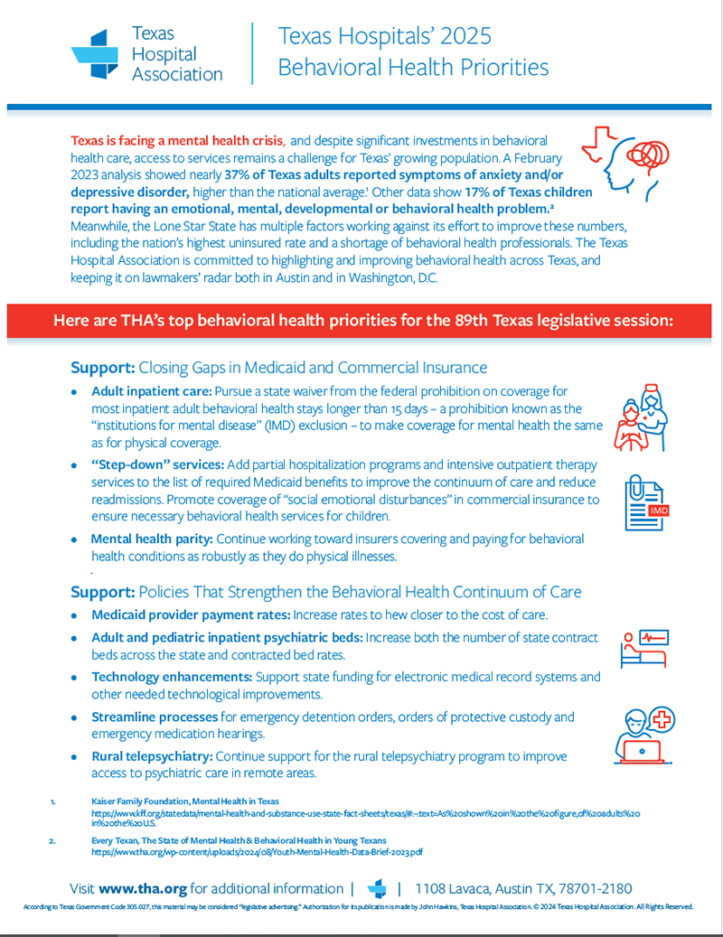 2025 Behavioral Health Priorities - Texas Hospital Association 2025 Behavioral Health Priorities