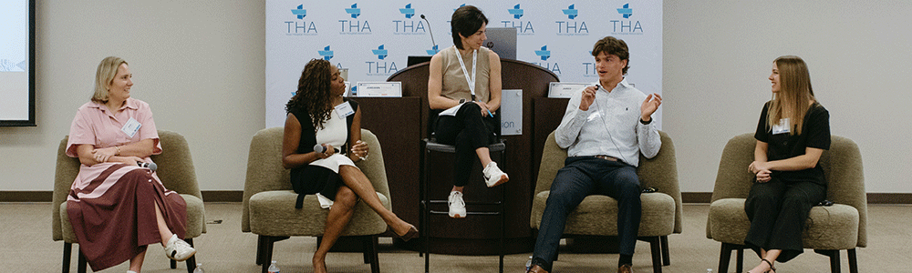 Influencer panel during the Hospital Communicators Summit - Texas Hospital Association Madi Hawkins, Legislative Director, Texas House of Representatives; Brooke Thadeus, Health Care Influencer & Delivery Manager, Mayo Clinic; Alex Ratcliff (moderator), Senior Director, Marketing Communications, Texas Hospital Association; Jared Shult, Digital Content Creator; and Jordann Thomas, MBA, MPH, Associate Integration Manager, The Resource Group