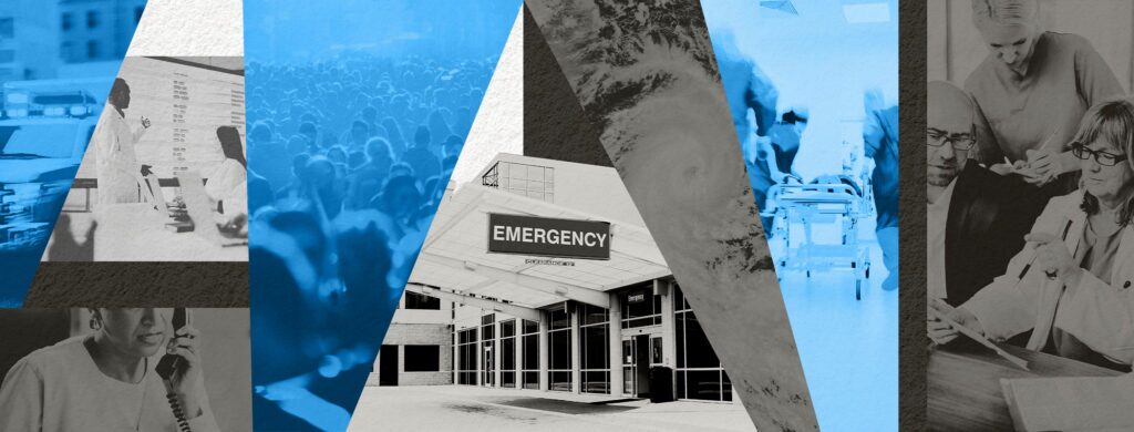 Always Ready: How Texas Hospitals Prepare for the Unexpected - Texas Hospital Association Collage showing hospital emergency entrance and medical staff in a blue-toned montage emphasizing urgent care